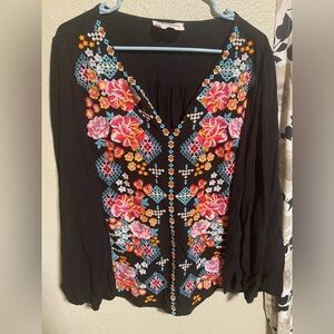 Savanna Jane Black Tunic with Pink, Orange & Blue Floral Embroidery